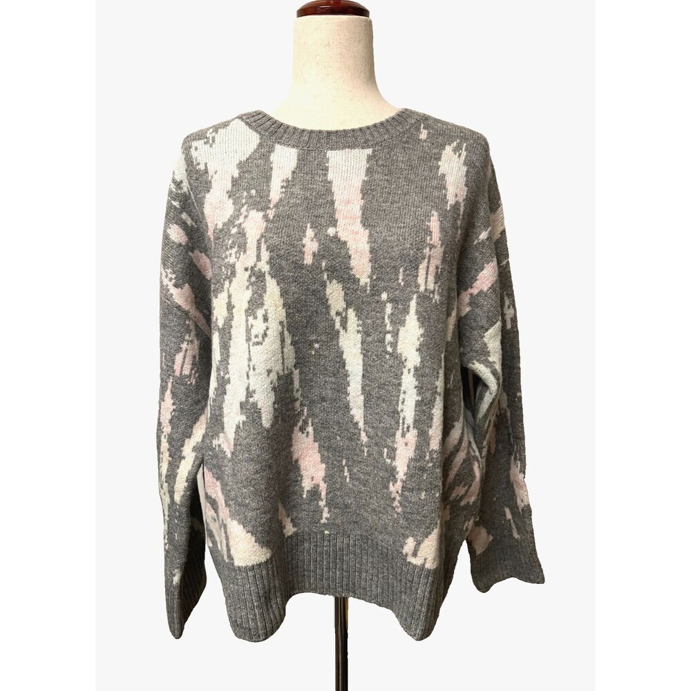 NWT $248 RAILS Women's L Virgo Gray Tie Dye Sweater Crew Neck Wool Blend Cozy